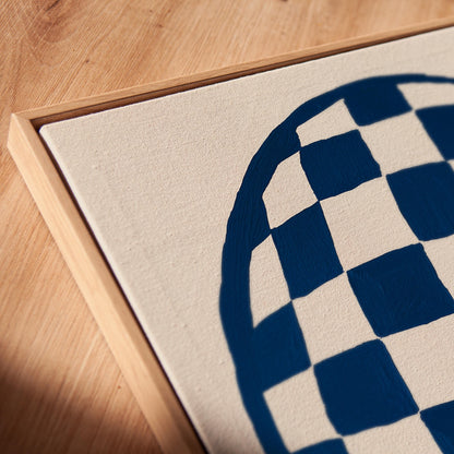 Minimal Blue Oval Checkerboard Canvas Print Modern Abstract Wall Art for Living Room or Bedroom