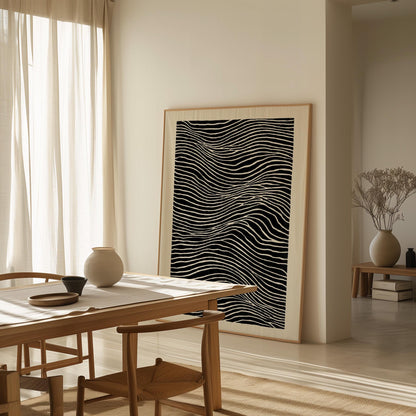 Black and White Line Abstract Canvas Print Modern Minimalist Wave Art for Bedroom or Office Wall
