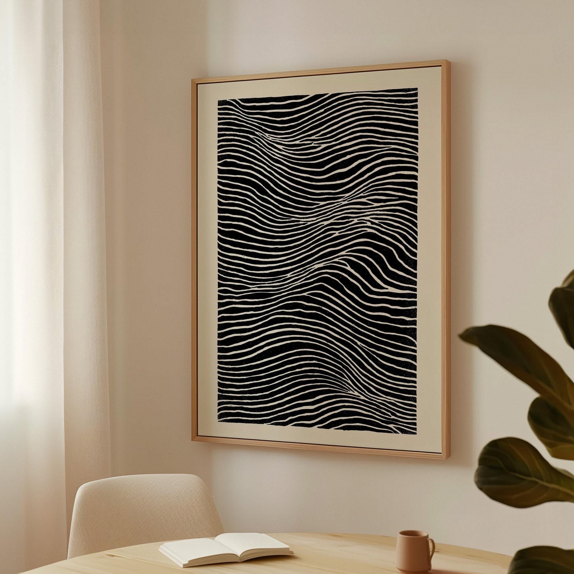 Black and White Line Abstract Canvas Print Modern Minimalist Wave Art for Bedroom or Office Wall
