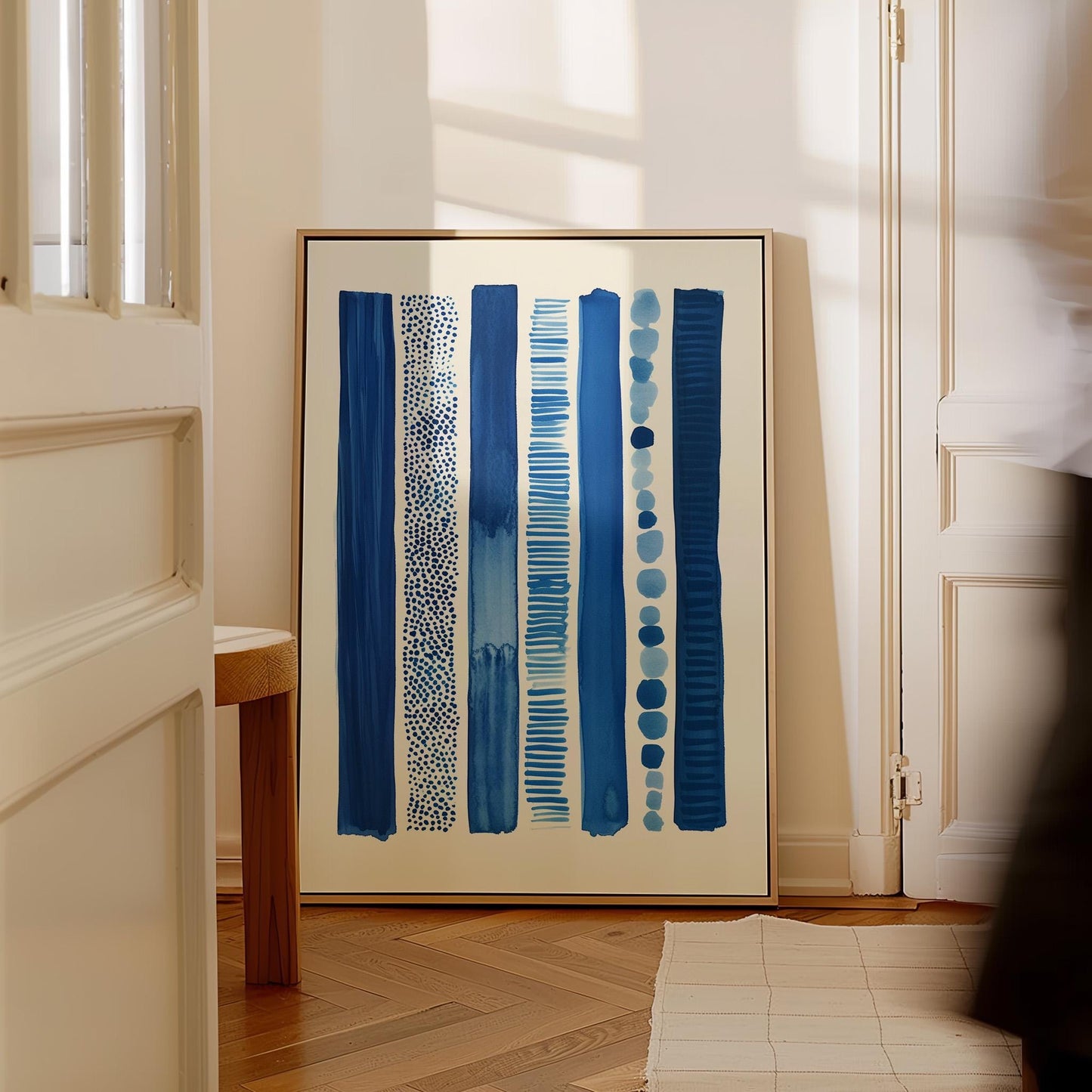 Blue Abstract Striped Canvas Print Modern Geometric Minimalist Wall Art for Living Room or Office Decor