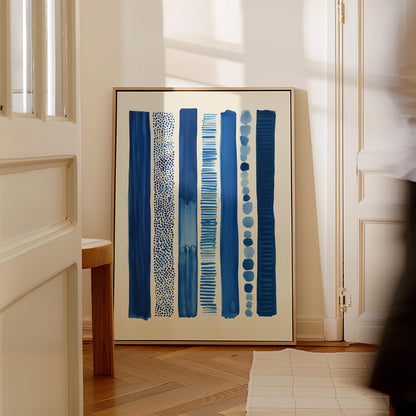 Blue Abstract Striped Canvas Print Modern Geometric Minimalist Wall Art for Living Room or Office Decor