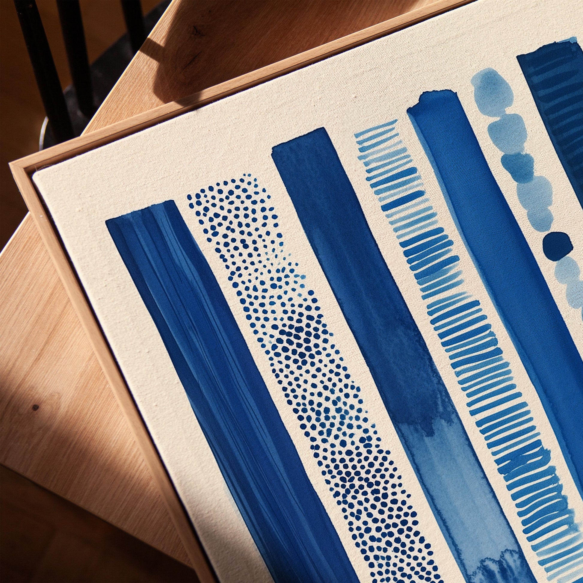 Blue Abstract Striped Canvas Print Modern Geometric Minimalist Wall Art for Living Room or Office Decor