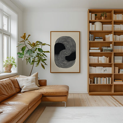 Black and Beige Abstract Line Art Canvas Print Modern Geometric Minimalist Wall Art for Living Room or Office