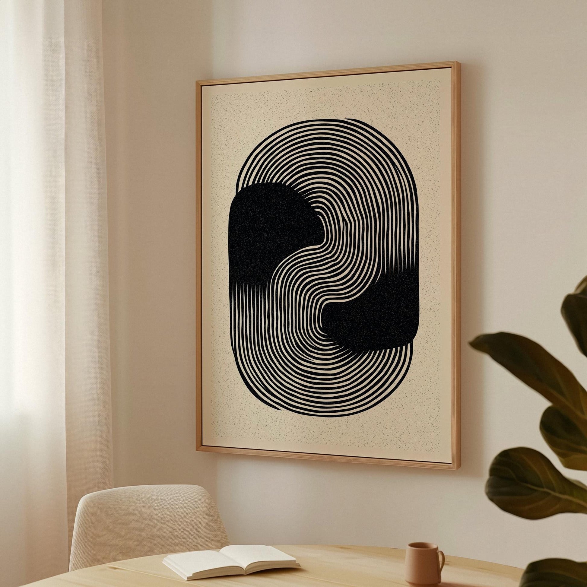 Black and Beige Abstract Line Art Canvas Print Modern Geometric Minimalist Wall Art for Living Room or Office