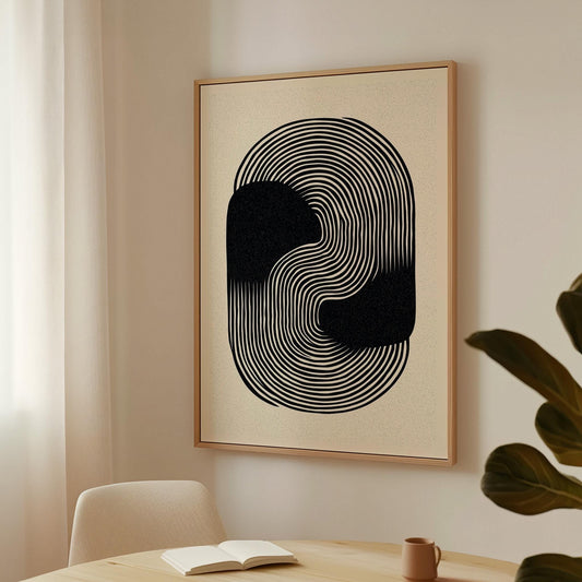 Black and Beige Abstract Line Art Canvas Print Modern Geometric Minimalist Wall Art for Living Room or Office