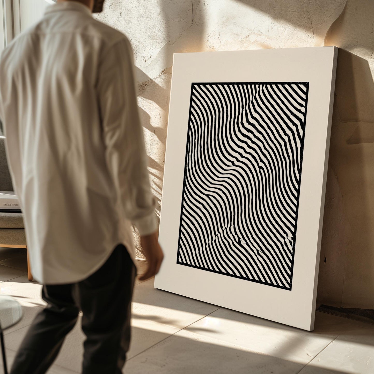 Black and White Abstract Line Art Canvas Print Modern Minimalist Optical Illusion Wall Decor for Living Room or Office