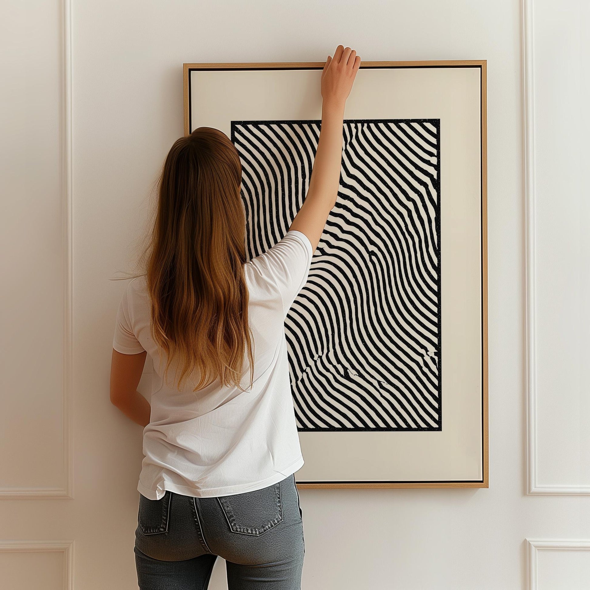 Black and White Abstract Line Art Canvas Print Modern Minimalist Optical Illusion Wall Decor for Living Room or Office