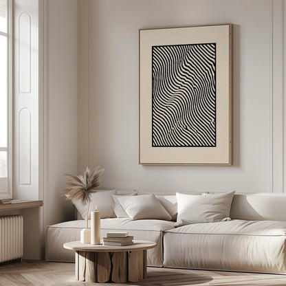 Black and White Abstract Line Art Canvas Print Modern Minimalist Optical Illusion Wall Decor for Living Room or Office