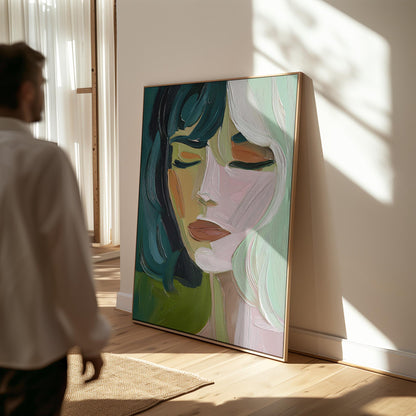 Green and Yellow Abstract Portrait: Figurative Canvas Print