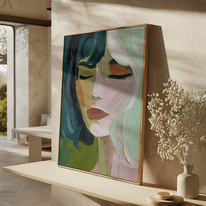 Green and Yellow Abstract Portrait: Figurative Canvas Print
