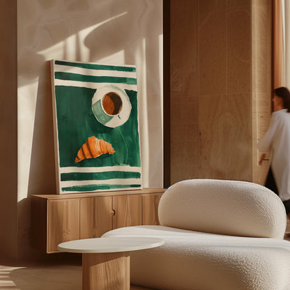 Coffee and Croissant Wall Art - Modern Kitchen Food Print