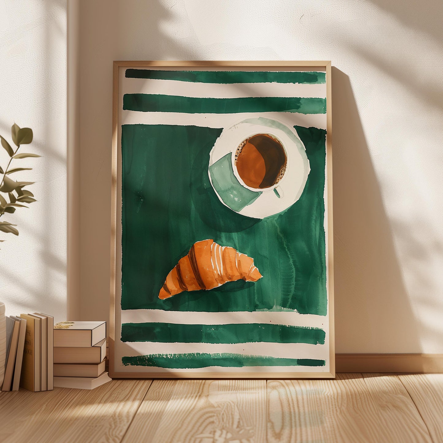 Coffee and Croissant Wall Art - Modern Kitchen Food Print