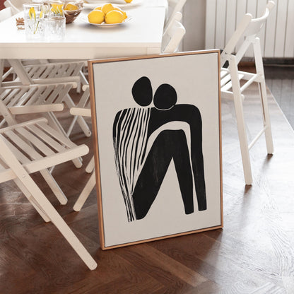 Abstract Canvas Wall Art Black and White Minimalist Couple Embrace Modern Figurative Framed Print
