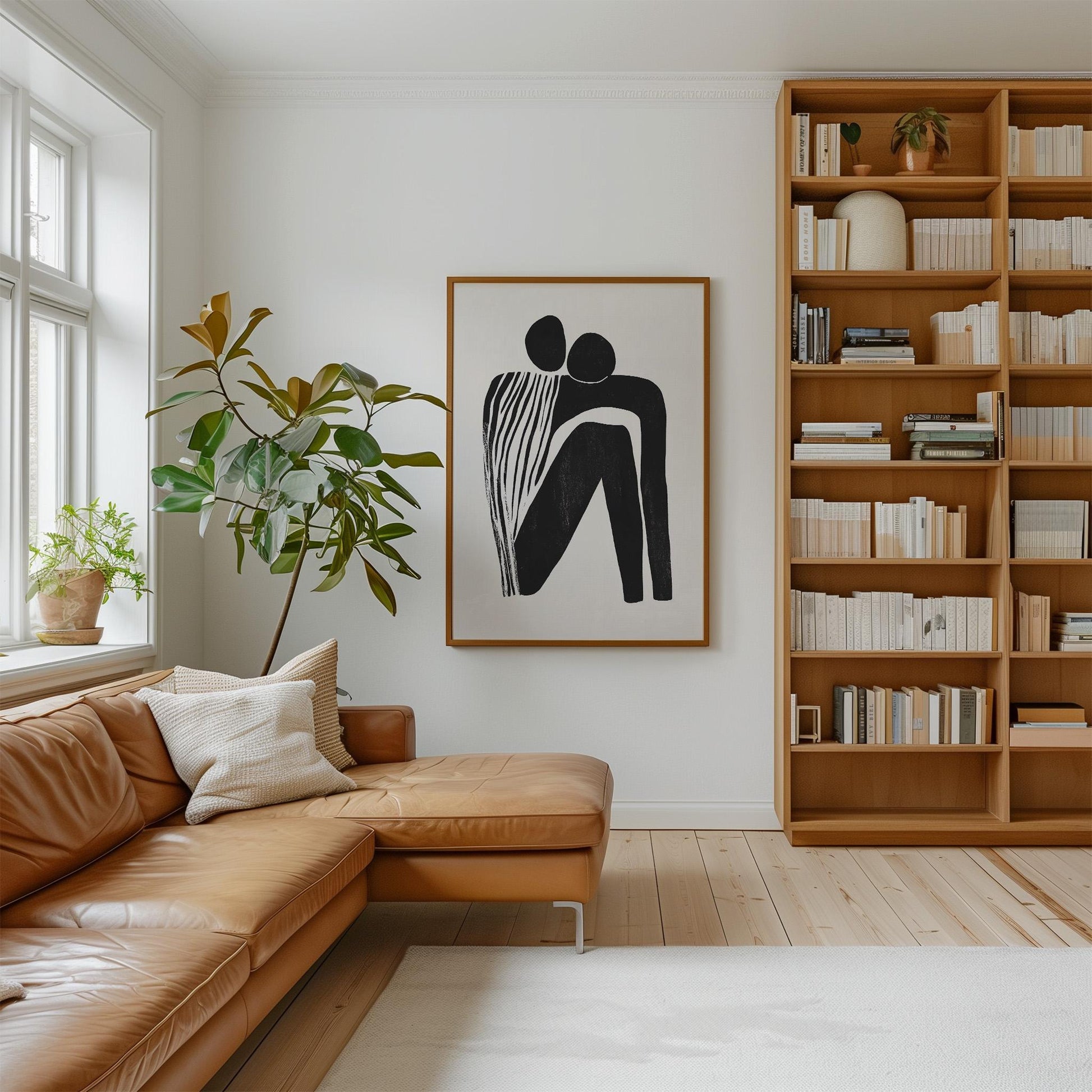 Abstract Canvas Wall Art Black and White Minimalist Couple Embrace Modern Figurative Framed Print