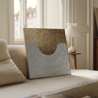 Gold and White Canvas Art: Modern  Square Wall Decor