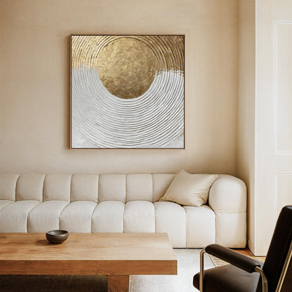 Gold and White Canvas Art: Modern  Square Wall Decor
