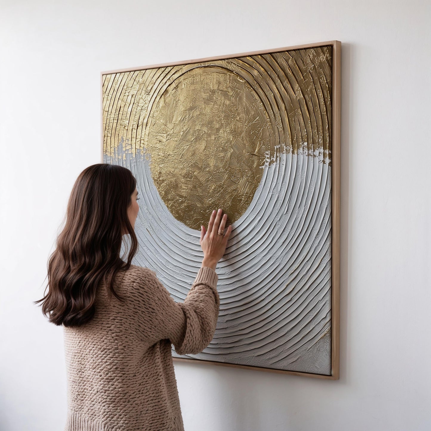 Gold and White Canvas Art: Modern  Square Wall Decor