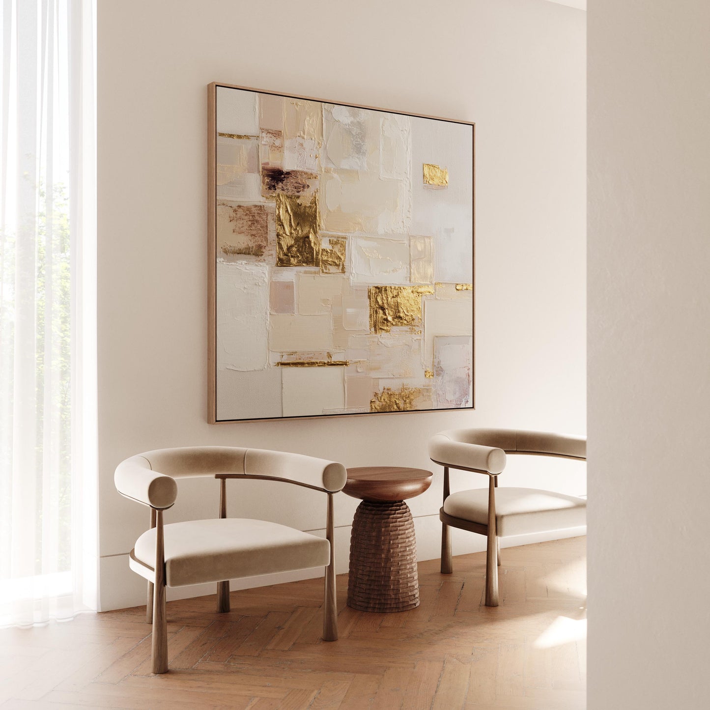 Gold and White Canvas Wall Art -  Modern Square Print