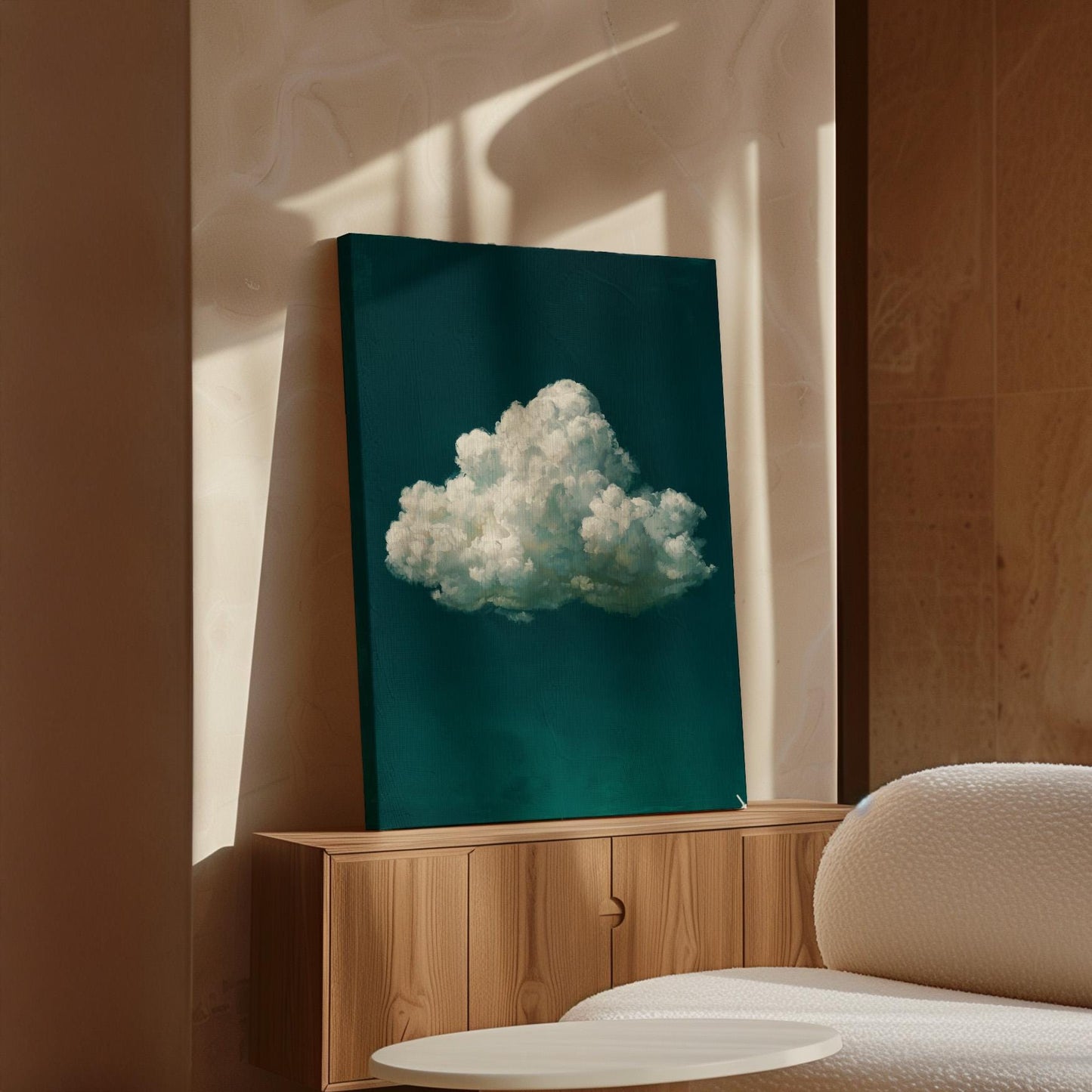 Canvas Wall Art: Indigo Blue Clouds - Minimalist Floating Frame