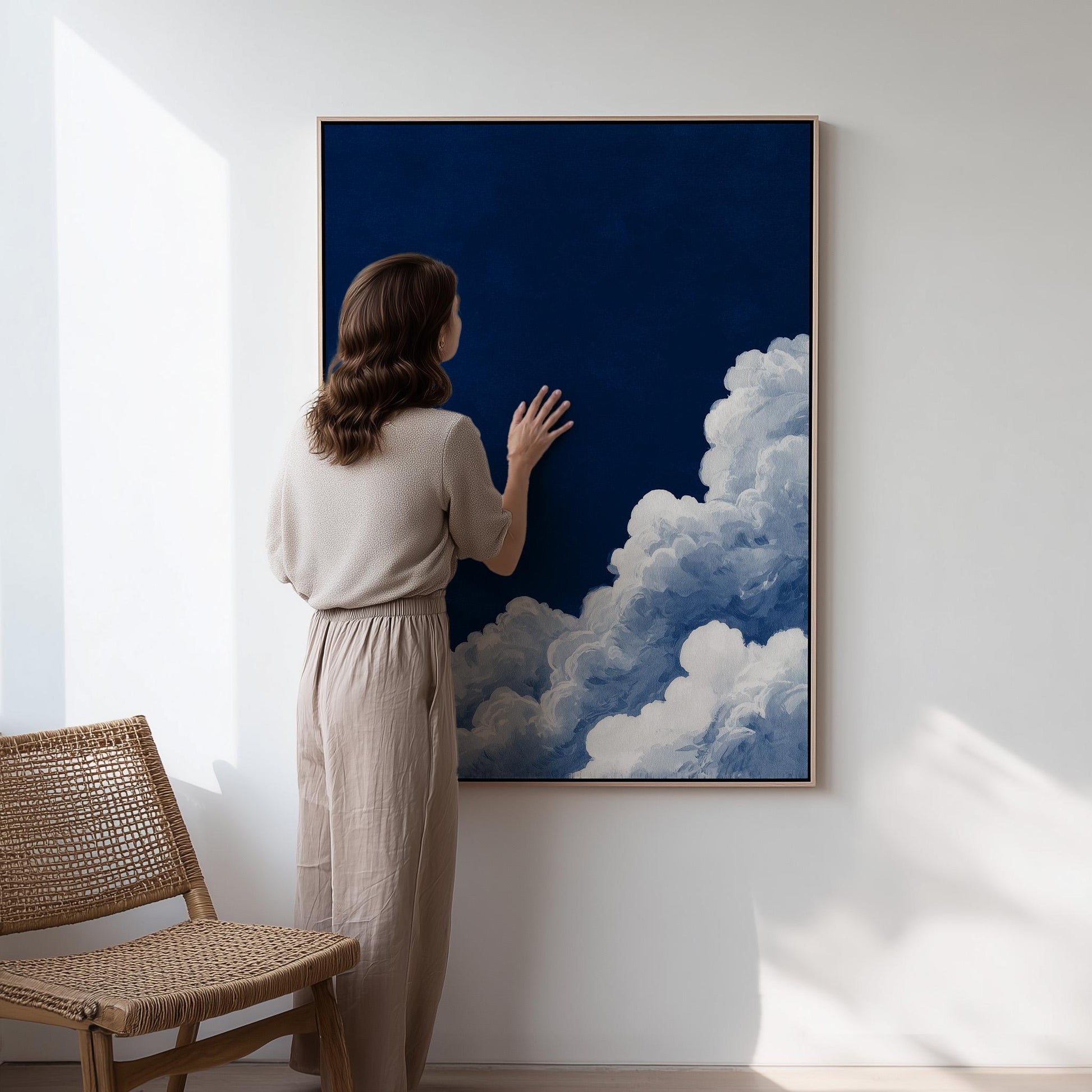 Cloud Wall Art Blue Wall Art Abstract Art Print Minimalist Wall Art Indigo Canvas Maximalist Decor Sky Wall Art Wedding Gift