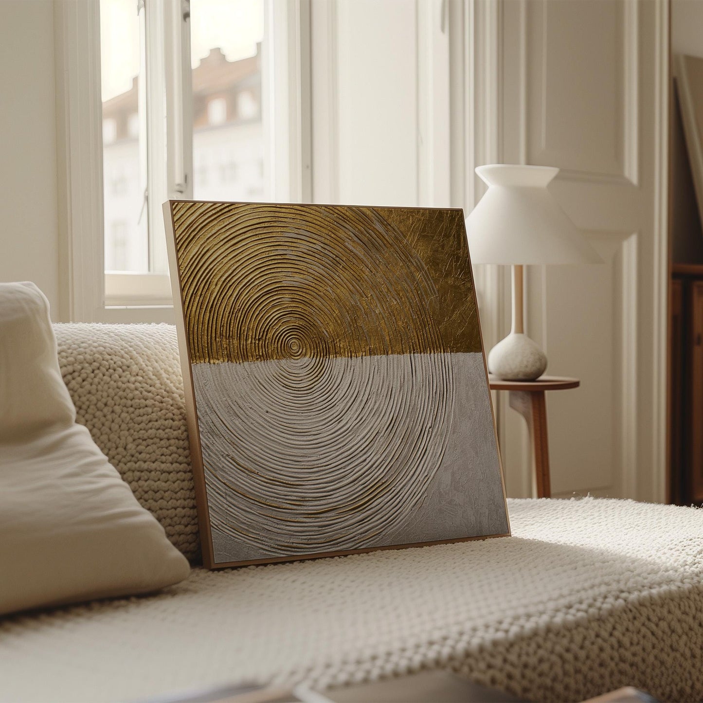 Canvas Wall Art: Gold and White Texture - Floating Frame Option