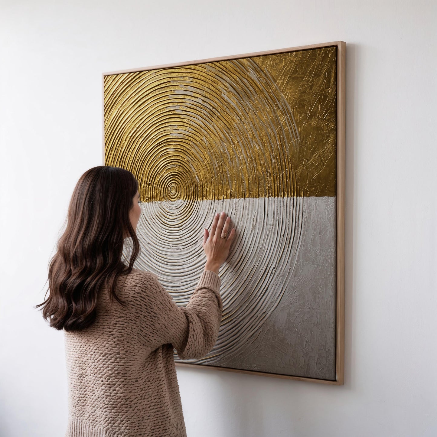 Canvas Wall Art: Gold and White Texture - Floating Frame Option