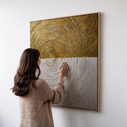 Canvas Wall Art: Gold and White Texture - Floating Frame Option