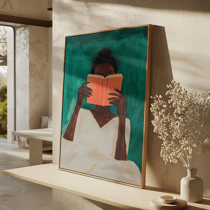 Woman Reading Book Canvas Wall Art Modern Minimalist Large Abstract Print for Bedroom or Living Room Decor