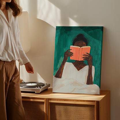 Woman Reading Book Canvas Wall Art Modern Minimalist Large Abstract Print for Bedroom or Living Room Decor