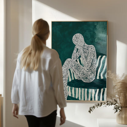 Emerald Green Abstract People Canvas Art: Modern Triptych Set