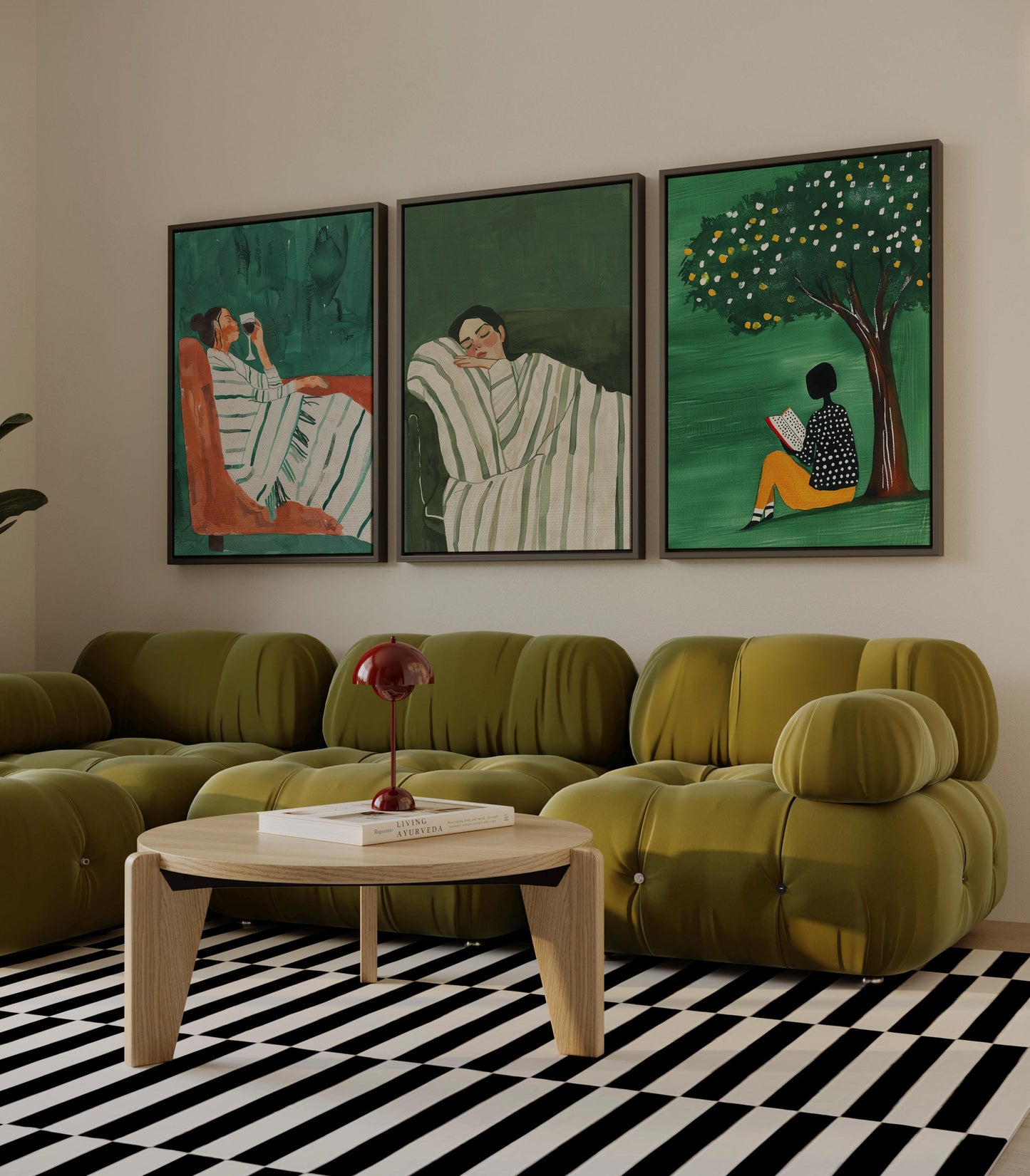 Minimalist Green Figurative Canvas Set - Relaxing Women Wall Art