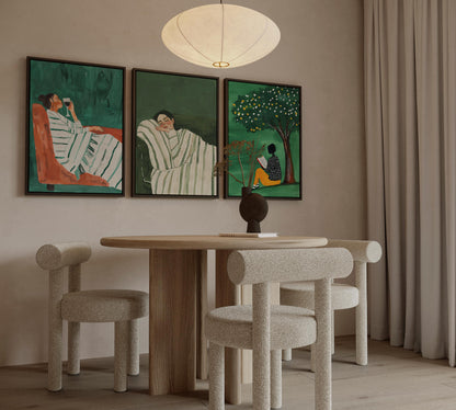 Minimalist Green Figurative Canvas Set - Relaxing Women Wall Art