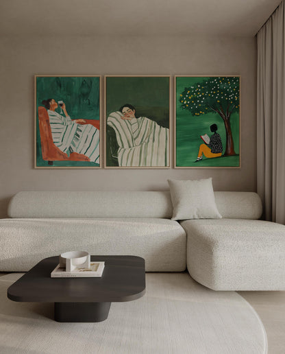 Minimalist Green Figurative Canvas Set - Relaxing Women Wall Art