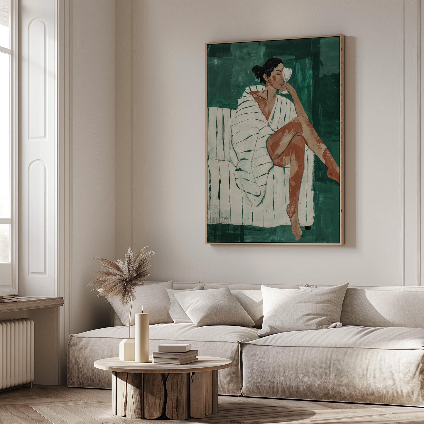 Woman Relaxing Canvas Wall Art Modern Minimalist Abstract Figure Large Print for Bedroom or Living Room