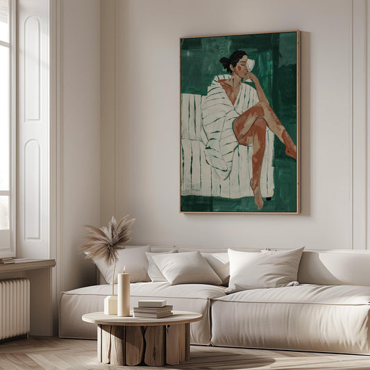 Woman Relaxing Canvas Wall Art Modern Minimalist Abstract Figure Large Print for Bedroom or Living Room