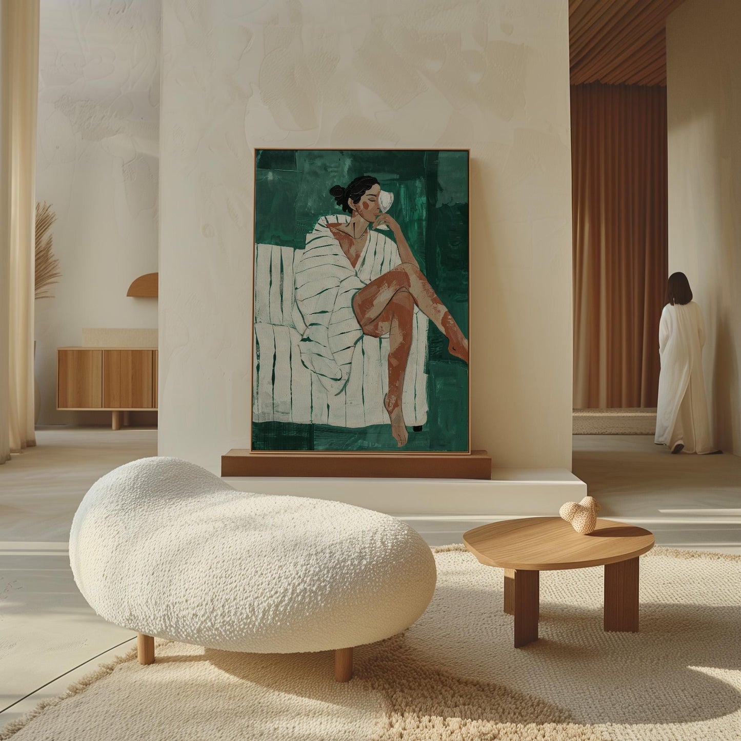 Woman Relaxing Canvas Wall Art Modern Minimalist Abstract Figure Large Print for Bedroom or Living Room