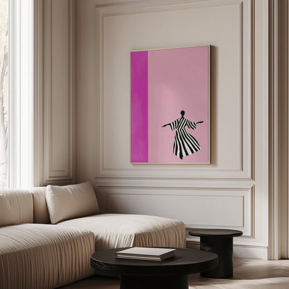 Abstract Silhouette Pink Wall Art Modern Minimalist Striped Dress Canvas Print Large Contemporary Artwork for Living Room