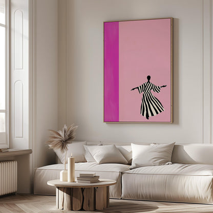 Abstract Silhouette Pink Wall Art Modern Minimalist Striped Dress Canvas Print Large Contemporary Artwork for Living Room