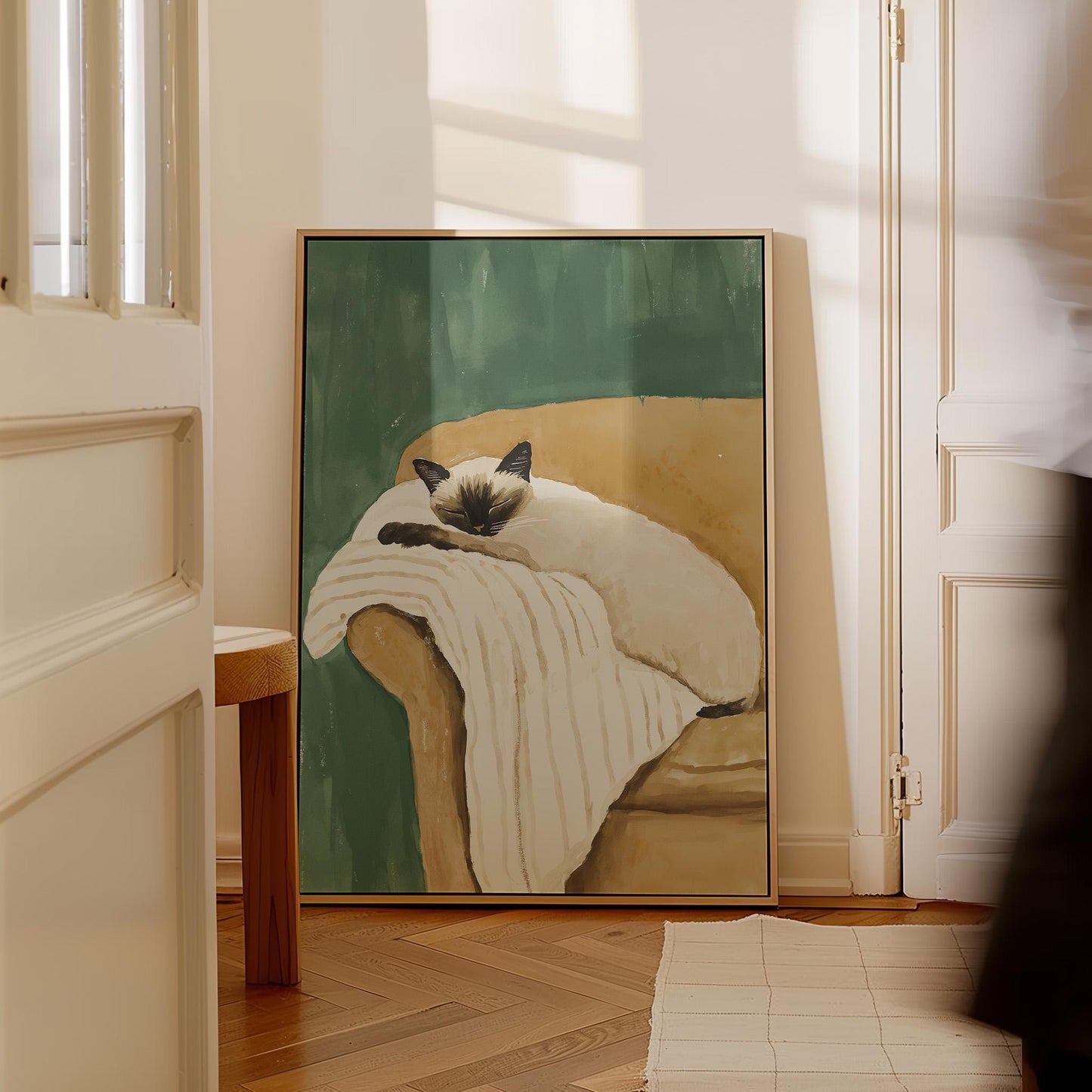 Siamese Cat Wall Art Cozy Minimalist Animal Print Relaxing Pet Canvas Large Artwork for Bedroom or Living Room Decor