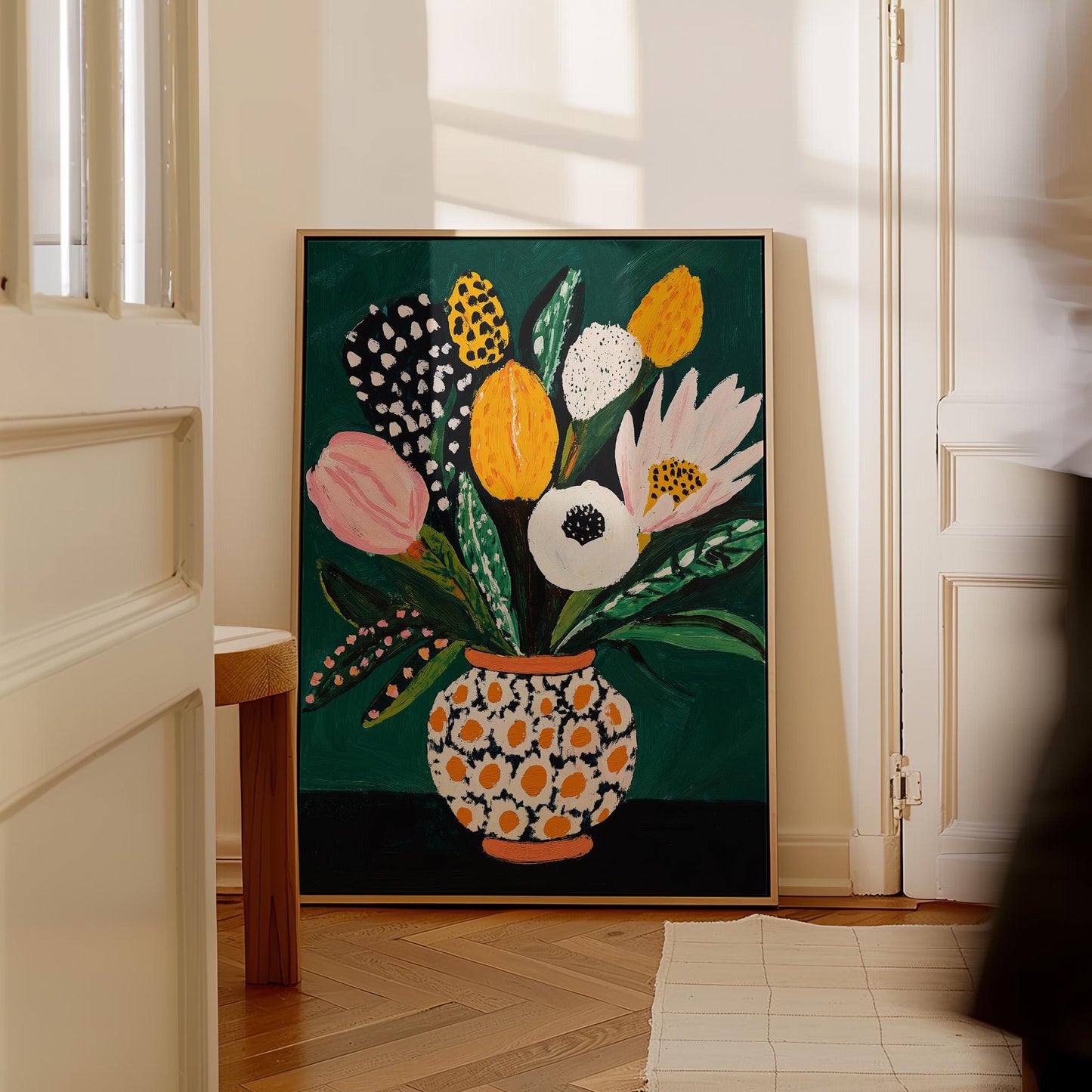 Colorful Flower Bouquet Wall Art Print Modern Vase Painting Large Canvas Botanical Artwork for Dining Room or Living Room