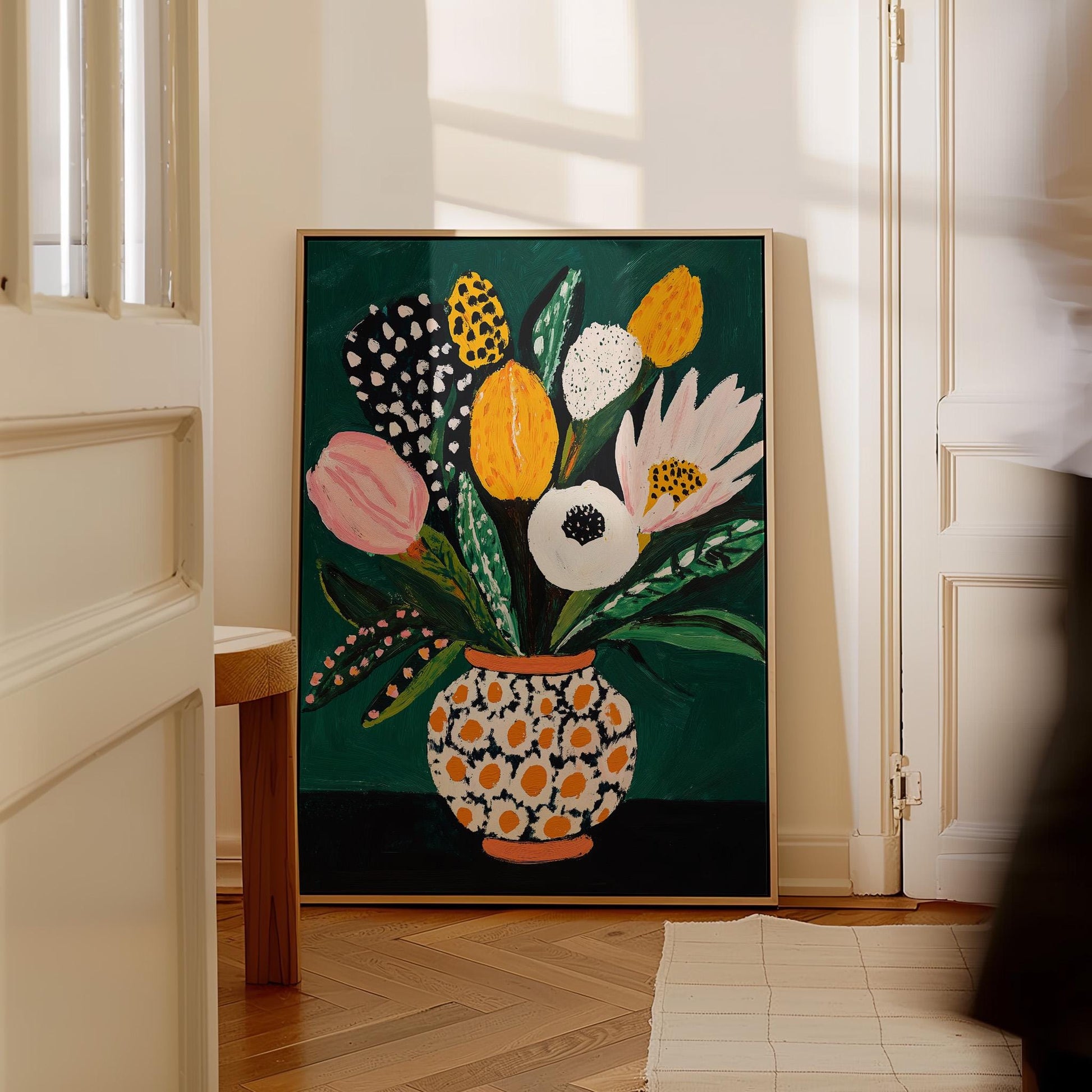 Colorful Flower Bouquet Wall Art Print Modern Vase Painting Large Canvas Botanical Artwork for Dining Room or Living Room