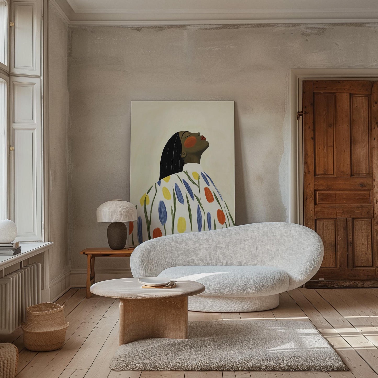 Modern Portrait Wall Art Print Woman in Floral Dress Abstract Canvas Painting Large Contemporary Artwork for Bedroom or Living Room