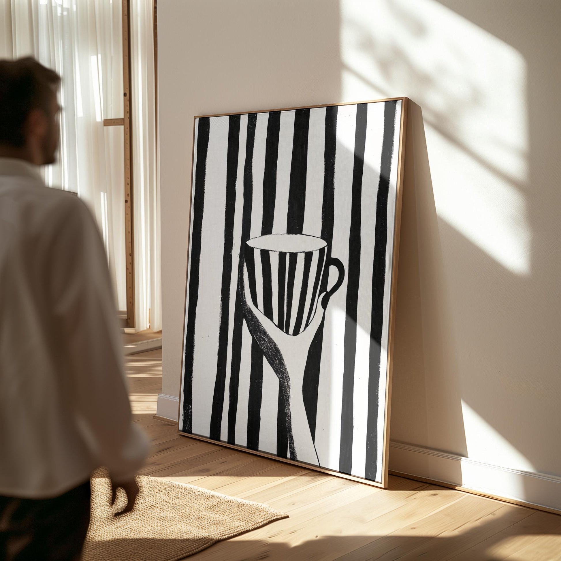 Minimalist Black and White Coffee Cup Wall Art Print Abstract Modern Canvas Painting Large Kitchen or Dining Room Decor