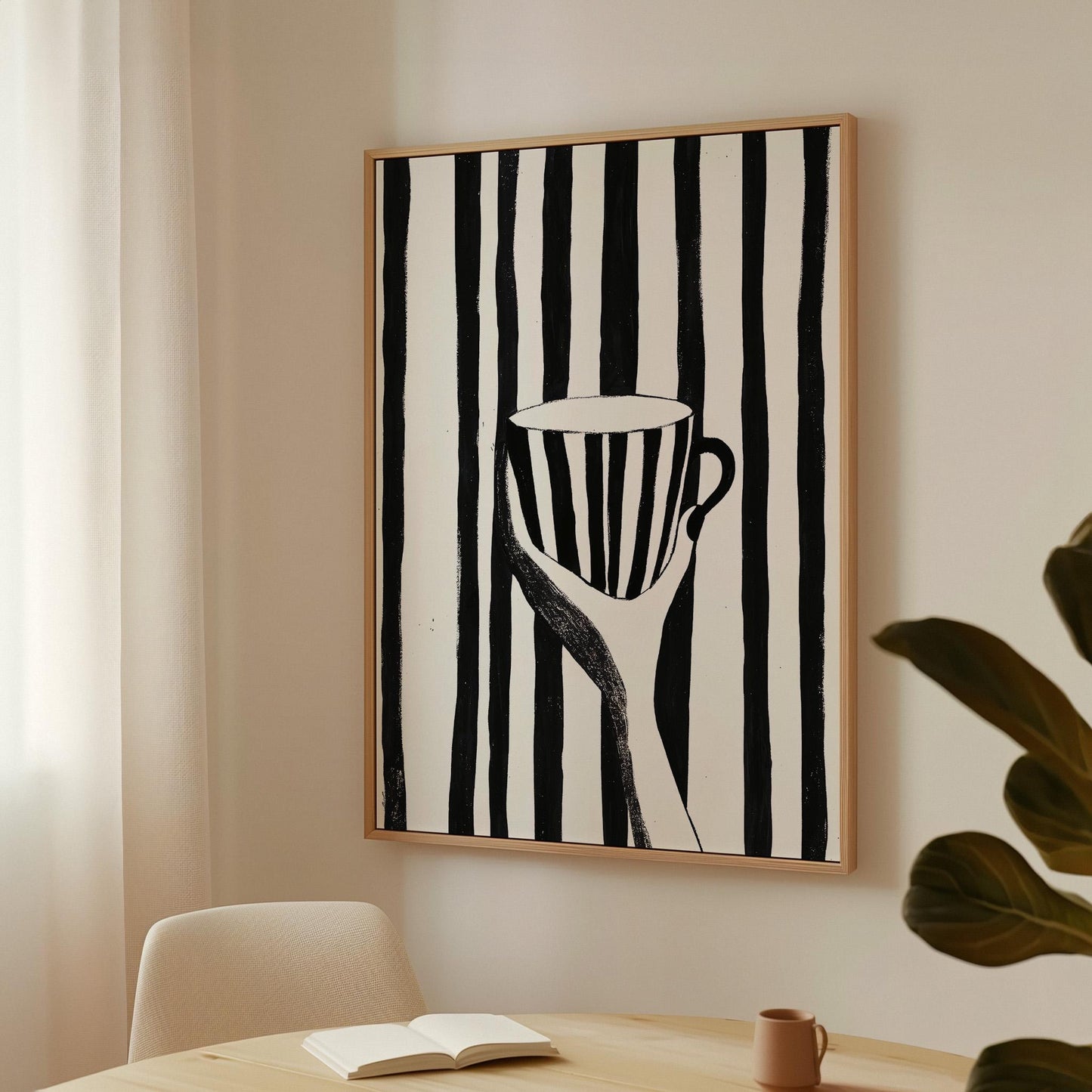 Minimalist Black and White Coffee Cup Wall Art Print Abstract Modern Canvas Painting Large Kitchen or Dining Room Decor