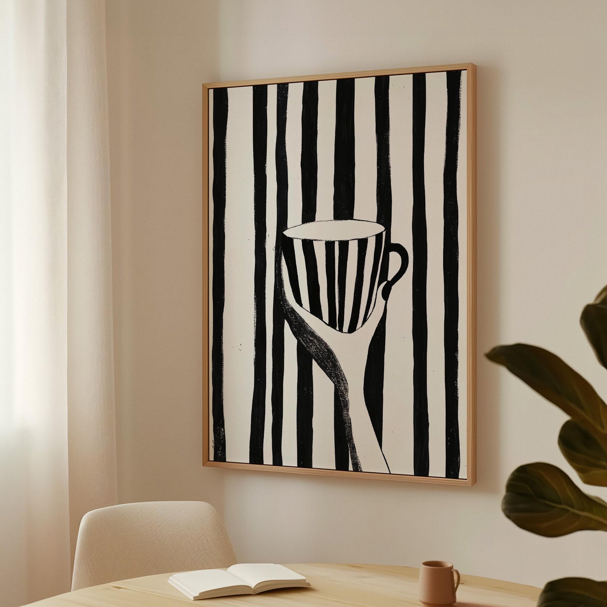 Minimalist Black and White Coffee Cup Wall Art Print Abstract Modern Canvas Painting Large Kitchen or Dining Room Decor
