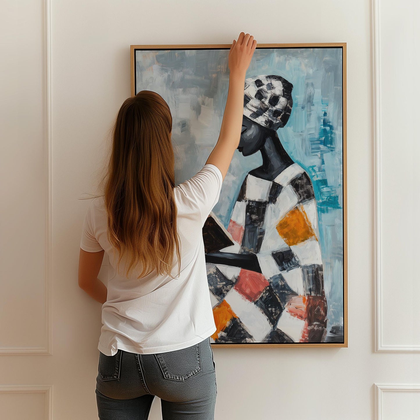 African Woman Reading Book Wall Art Print Colorful Modern Abstract Canvas Painting Large Living Room or Office Decor