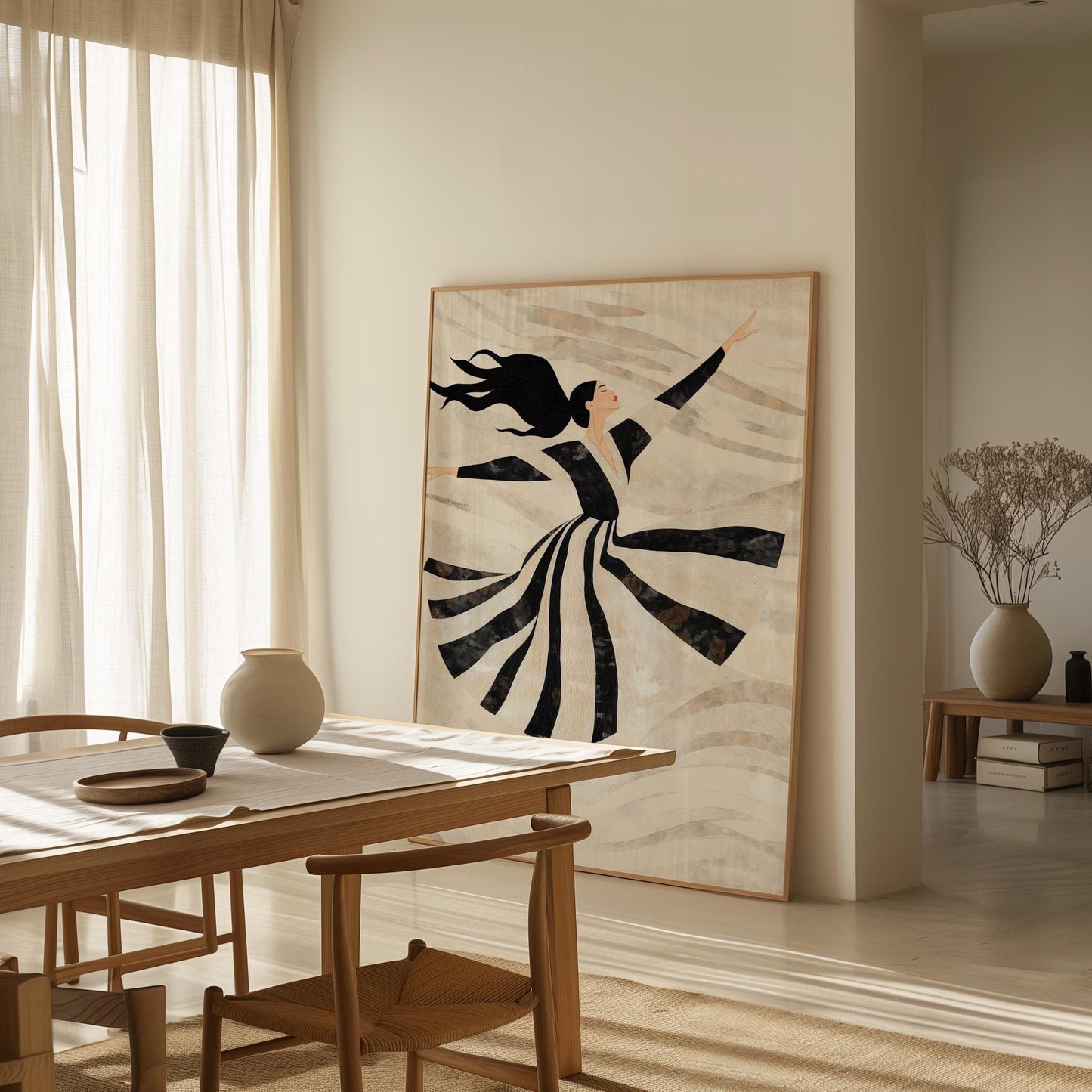 Elegant Dancer Wall Art Print Minimalist Ballet Canvas Large Modern Black and White Painting for Living Room or Bedroom Decor