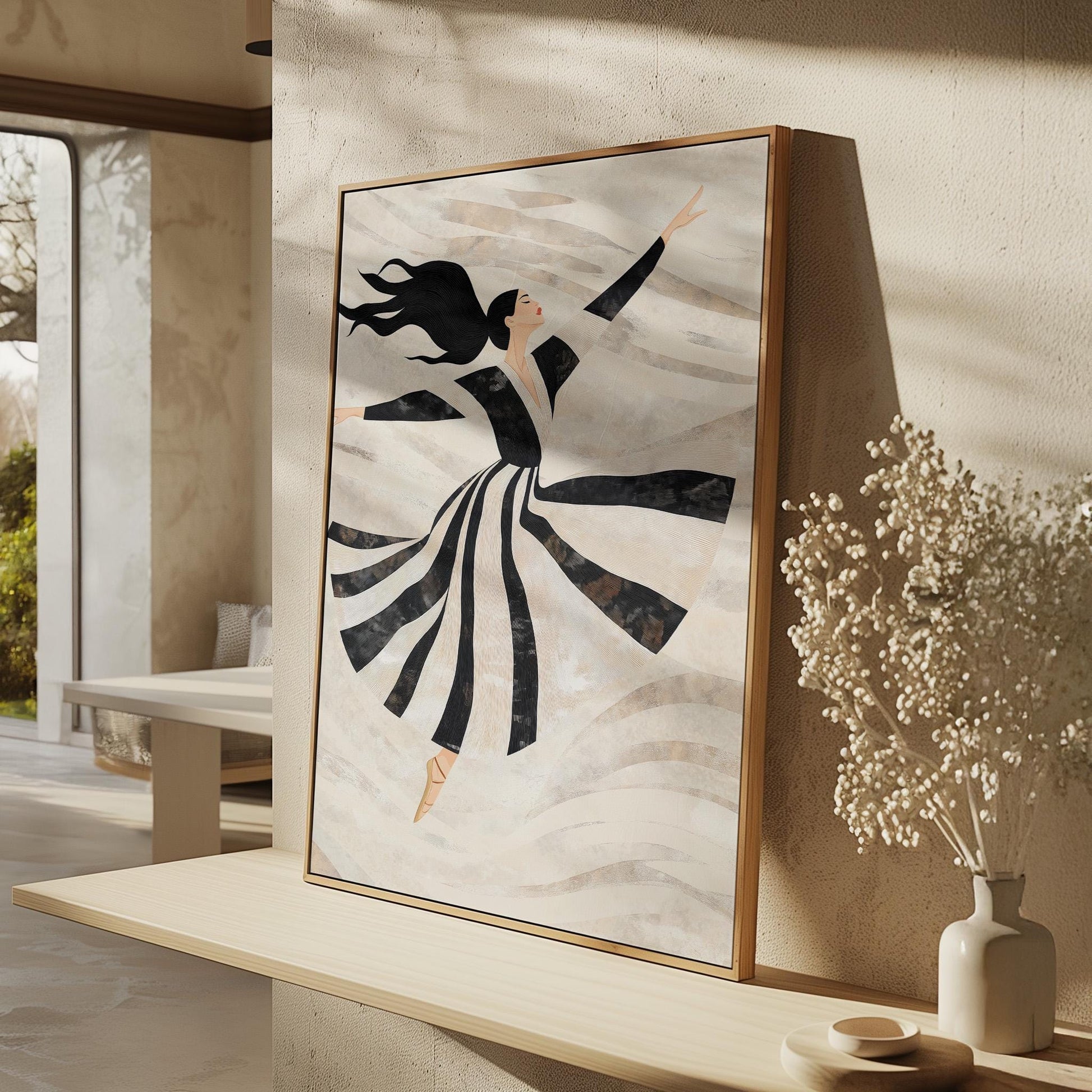 Elegant Dancer Wall Art Print Minimalist Ballet Canvas Large Modern Black and White Painting for Living Room or Bedroom Decor
