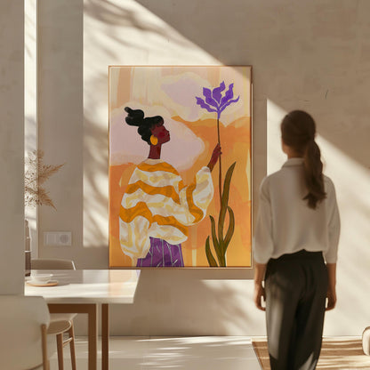 Abstract Woman Canvas Print: Colorful Flower Art in Orange and Purple
