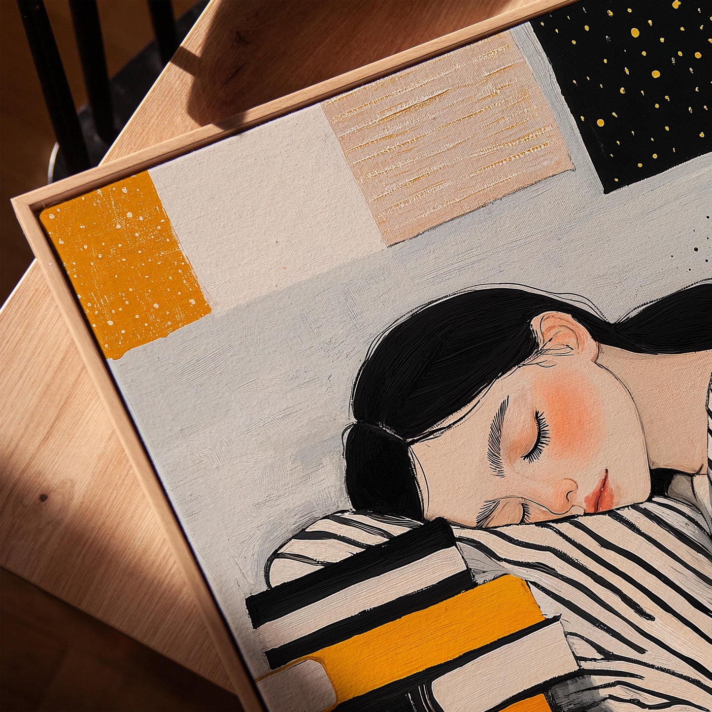 Book Lover Wall Art Modern Canvas Print Cozy Reading Girl Illustration Large Bedroom or Study Room Decor Gift for Readers
